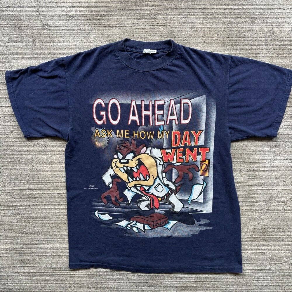 Vintage Taz Shirt Mens XL Navy Graphic Print Cartoon Looney Tunes 90s Warner Bro